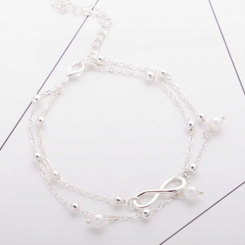 Fashion Hot-Selling Pearl 8-Character Anklet Jewelry, Handmade Beaded Double-Layer Bracelet, Versatile Personalized Jewelry