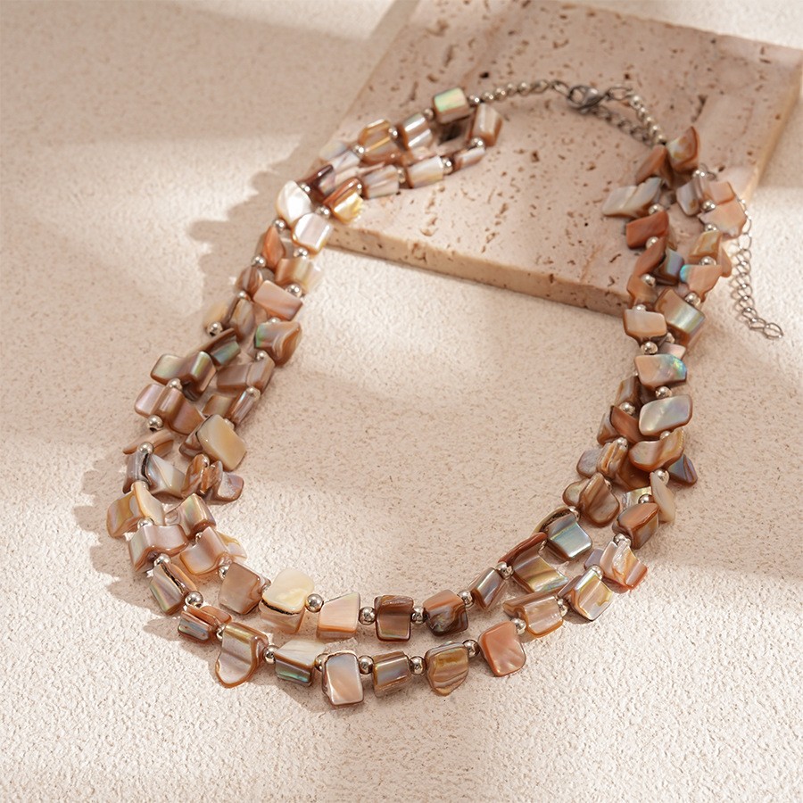 Irregular Double-Layer Imitation Shellfish Beaded Necklace Retro Personality Niche Temperament Advanced Sense Collarbone Necklace Women