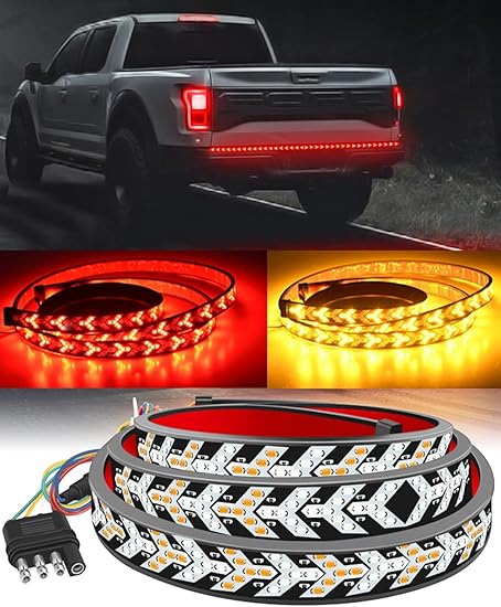 LED Pickup Truck Tail Light Strip, Truck Tailgate Dynamic Light Bar, 60" Flexible Flowing drl Strip Bar with Red Brake Amber Turning Signals Strobe Lights