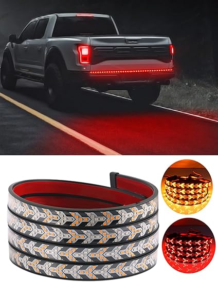 LED Pickup Truck Tail Light Strip, Truck Tailgate Dynamic Light Bar, 60" Flexible Flowing drl Strip Bar with Red Brake Amber Turning Signals Strobe Lights