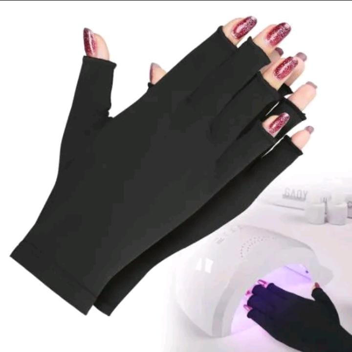 Disposable UV Gloves for Nails, Professional UPF50+ Fingerless Gloves for Gel Manicures, Black_Pair
