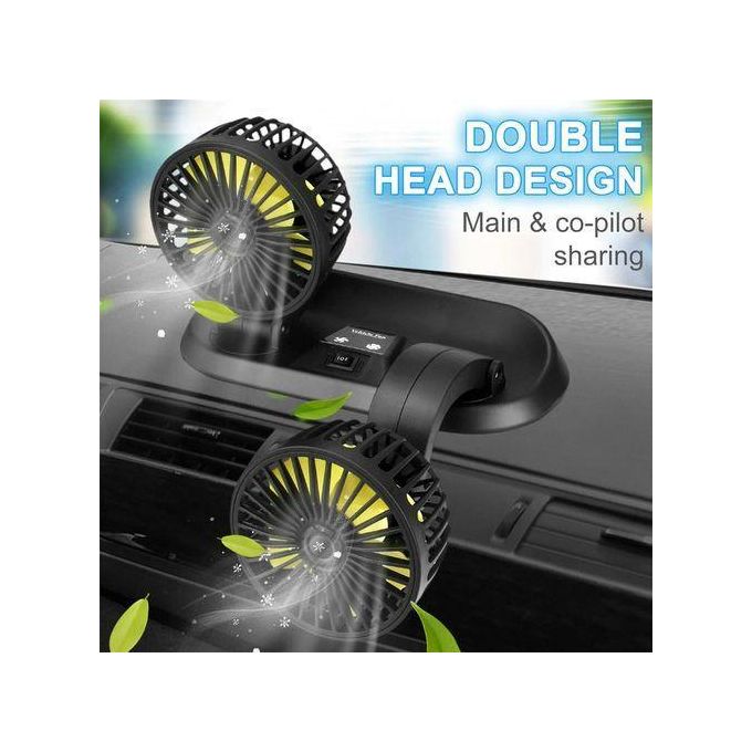USB Powered Car Fan Multi-Angle Rotatable Dual Head 3-Speed Dashboard ABS Three Speeds Summer Cooling Fan Accessories