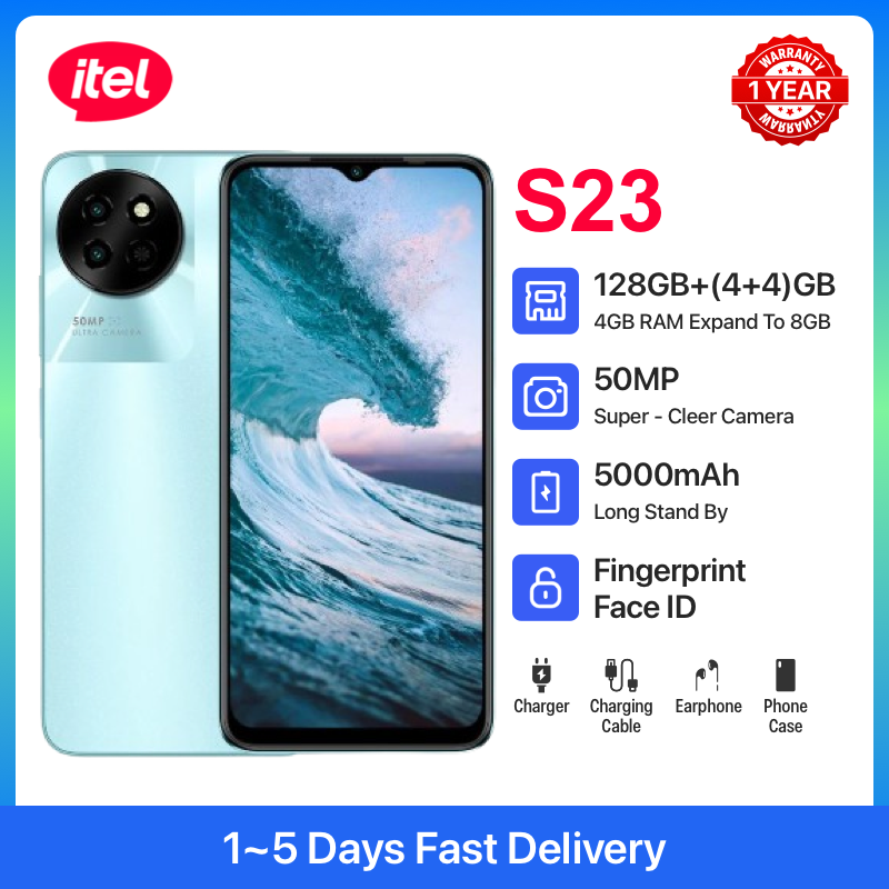 New Itel S23 128GB ROM 4GB RAM 6.6" HD+ 90HZ Refresh Rate Screen Phones Dual SIM 4G Network 50MP AI Camera Fingerprint Unlock Smart Phones