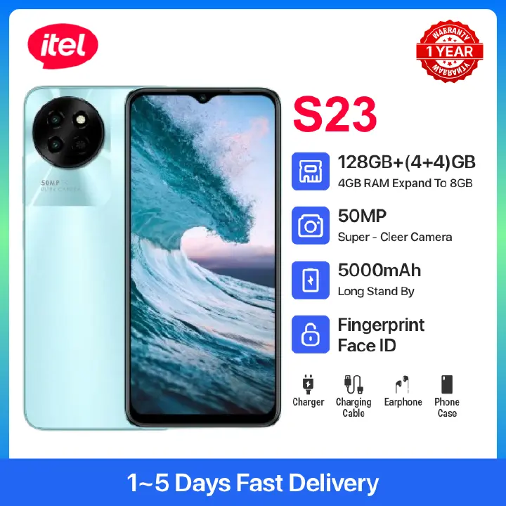 New Itel S23 128GB ROM 4GB RAM 6.6" HD+ 90HZ Refresh Rate Screen Phones Dual SIM 4G Network 50MP AI Camera Fingerprint Unlock Smart Phones