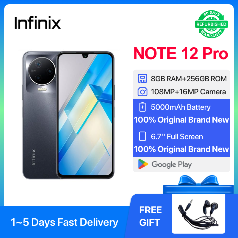 Refurbished Infinix NOTE 12 Pro 256GB ROM 8GB RAM 6.7" HD+ 90HZ Refresh Rate Screen Phones Dual SIM 5G Network 108MP AI Camera Smart Phones