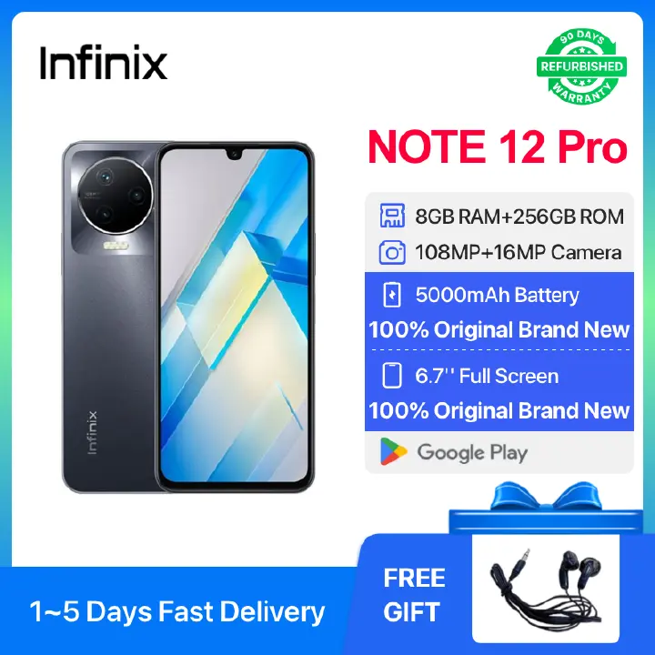 Refurbished Infinix NOTE 12 Pro 256GB ROM 8GB RAM 6.7" HD+ 90HZ Refresh Rate Screen Phones Dual SIM 5G Network 108MP AI Camera Smart Phones