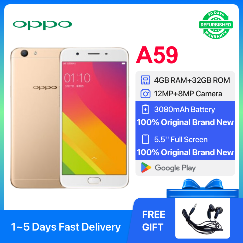 Refurbished OPPO A59 F1s 4GB RAM 32GB ROM 5.5inch " 3080 mAh Dual SIM 12MP+8MP Android Smartphones/ Mobile Phones