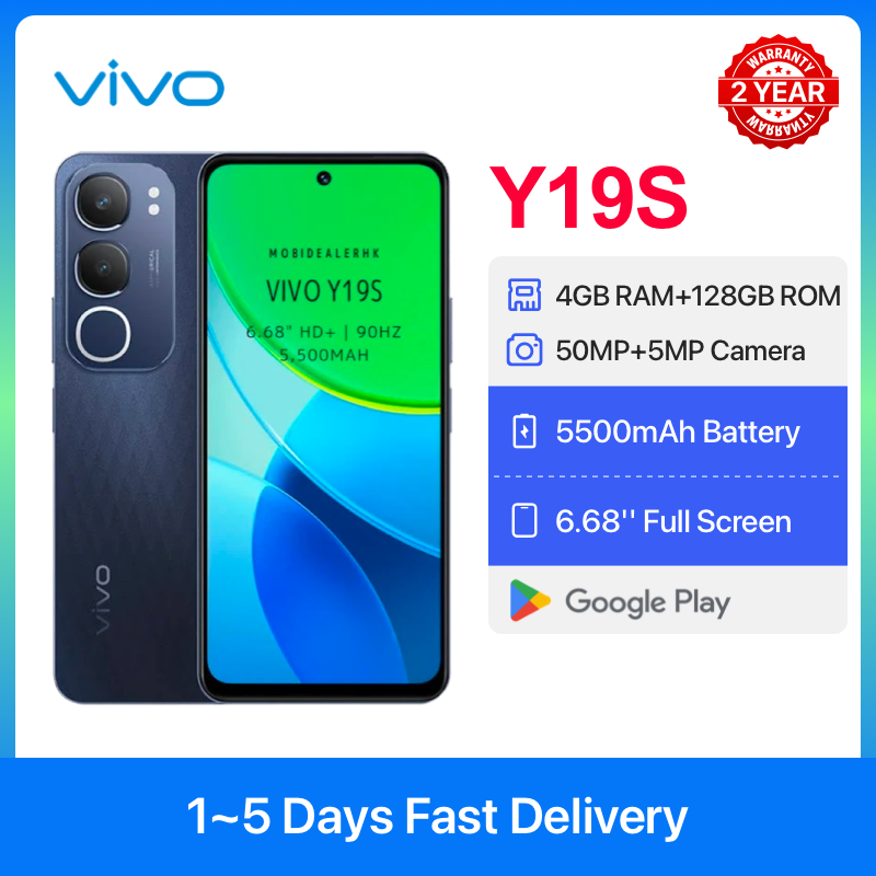 Brand New Vivo Y19S 128GB+4GB 6.68 inches 50MP Camera IP64 Dust and Water-resistant Android 14 5500mAh Battery Fingerprint Unlock Smart Phones