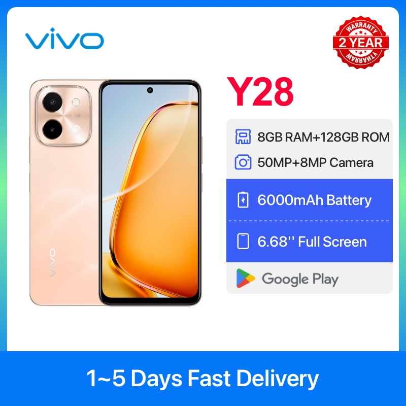 Brand New VIVO Y28 6.68'', 128GB Storage + 8GB RAM Upto 16GB RAM 50MP Camera, 6000mAh with 44WATTS Flash Charge Dual SIM Smart Phones