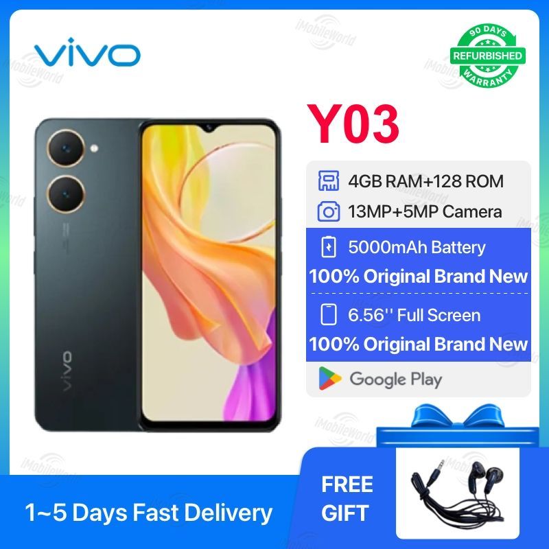 [Super Brand] Brand New Vivo Y03 64/128GB ROM 4GB RAM 6.56" 90Hz Display Android 4G 5000mAh Smart Phones 1 Years warranty phone