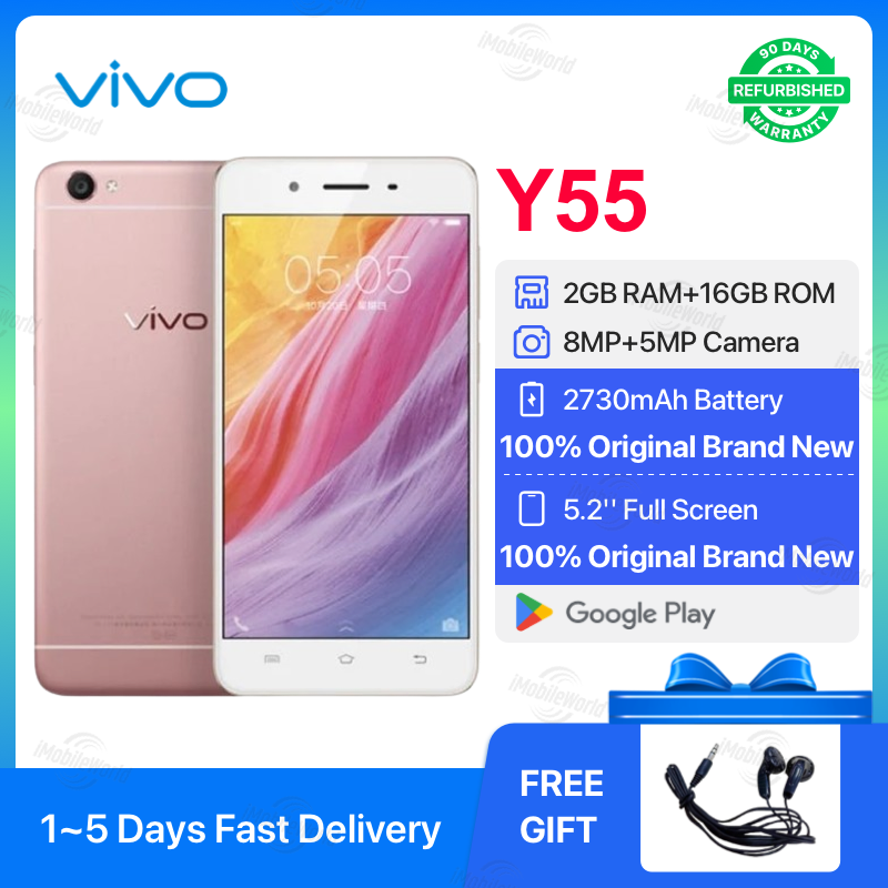 Refurbished Vivo Y55 2GB RAM 16GB ROM 5.2inch " 2730 mAh Dual SIM Android Smartphones with Branded Earphones