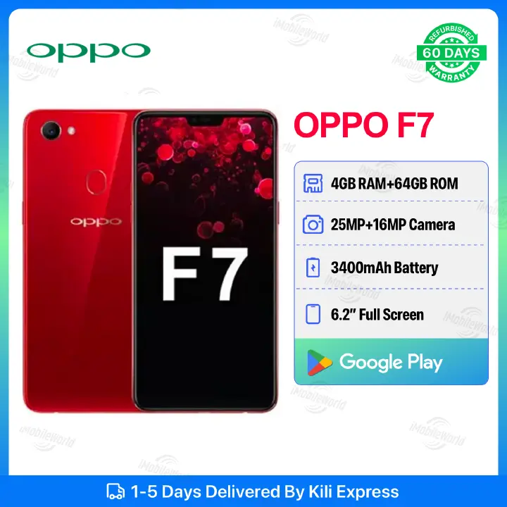 Refurbished OPPO F7 4GB RAM + 64GB ROM 6.23" 16MP+25MP Camera 3400mAh (Dual SIM) Android Smartphones/ Mobile Phones