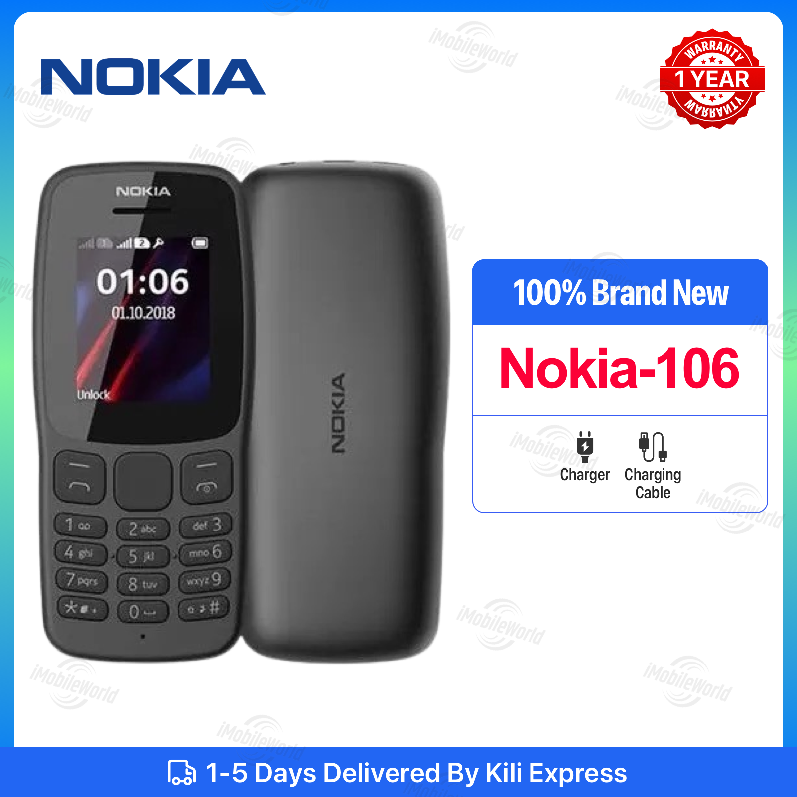 New Nokia 106  800 mAh 1.8" Dual SIM Cards Unlocked Cheap Durable Old Phone Classic Featur
