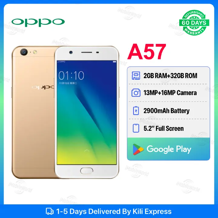 Refurbished OPPO A57 2GB RAM 32GB ROM 5.2inch " 2900 mAh Dual SIM 13MP+16MP Android Smartphones/ Mobile Phones