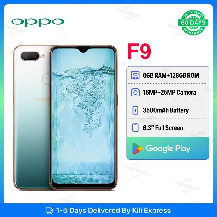 Refurbished OPPO F9 6GB RAM 128GB ROM 6.3inch " 3500 mAh Dual SIM 25MP+16MP Android Smartphones/ Mobile Phones
