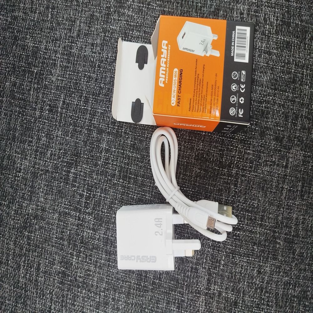 Amaya ACW-U50S-CC29 Single USB Wall Charger 2.4A Fast Charging Adapter with Micro USB Cable – Compact Design, Reliable Power for Android Phones & More
