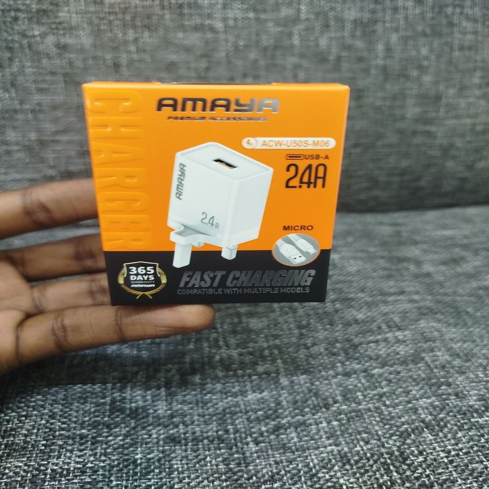 Amaya ACW-U50S-CC29 Single USB Wall Charger 2.4A Fast Charging Adapter with Micro USB Cable – Compact Design, Reliable Power for Android Phones & More