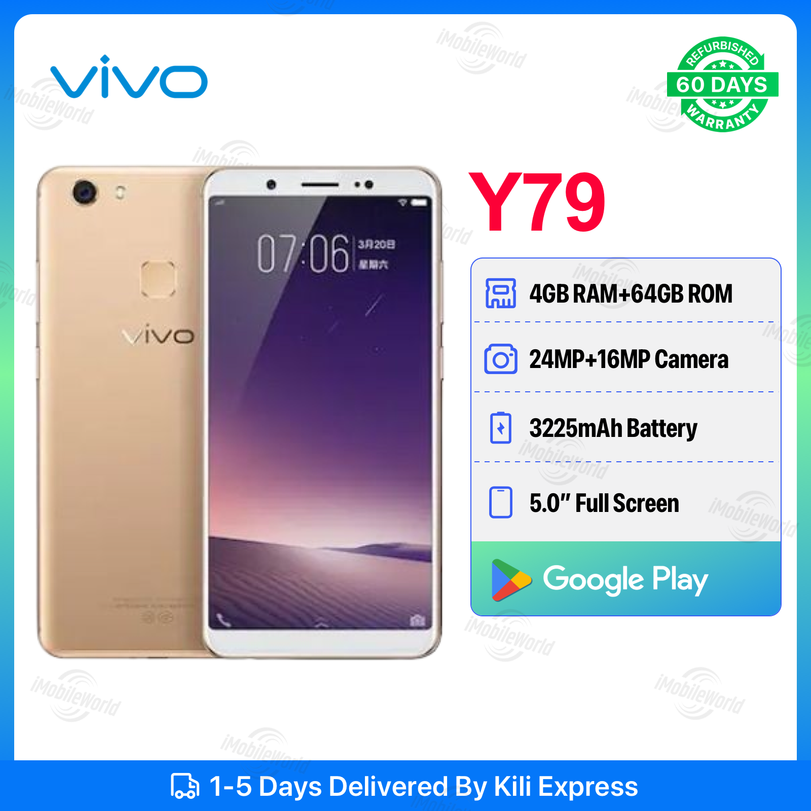 Refurbished Vivo Y79 4GB RAM 64GB ROM 5.99inch " 3225 mAh Dual SIM 4608 x 3456 pixels Android Smartphones/ Mobile Phones