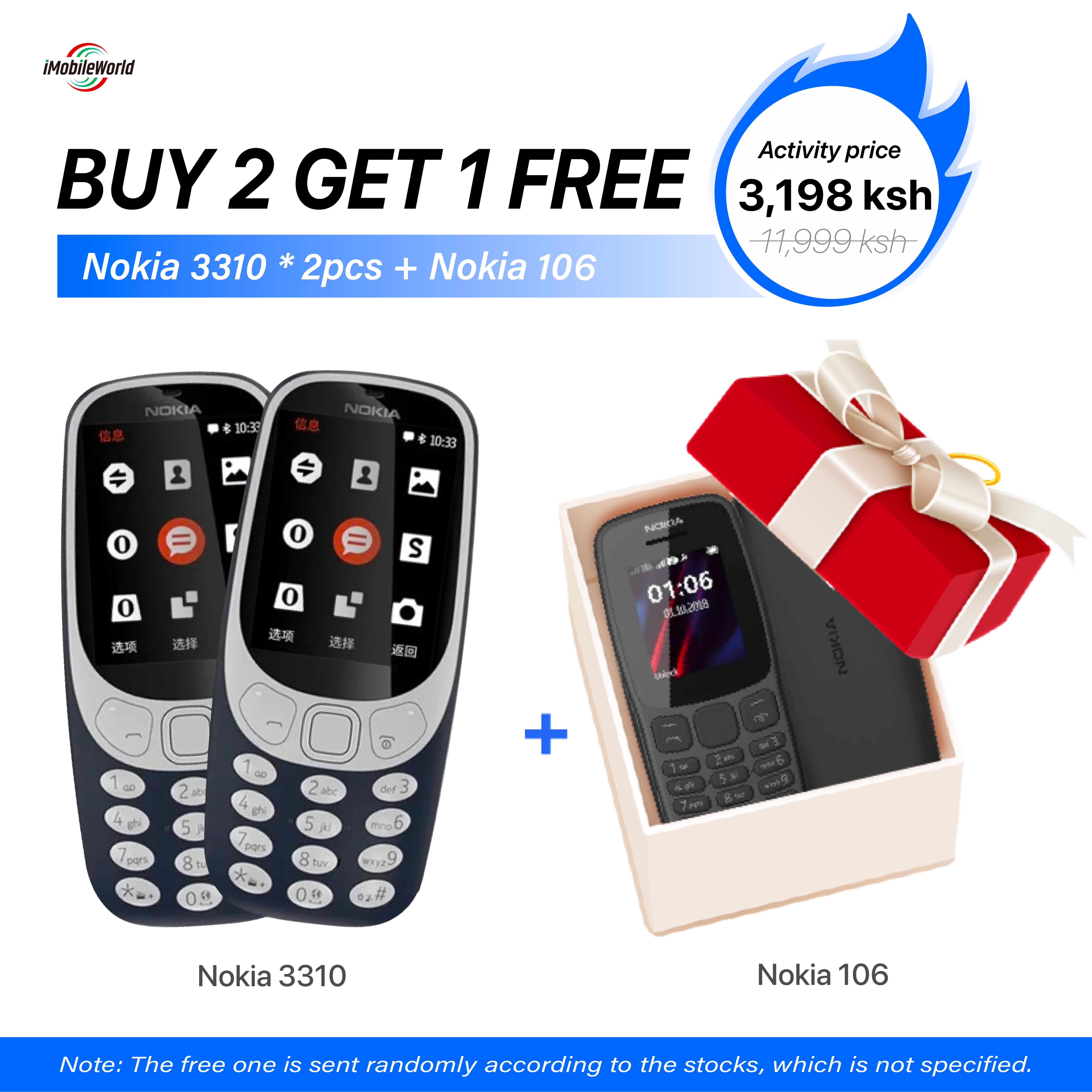 【Buy 2 Get 1 Free】New Nokia 3310 16MB 1200 mAh 2.4" HD Camera 2MP Dual SIM Cards Unlocked Cheap Durable Old Phone Classic Featur