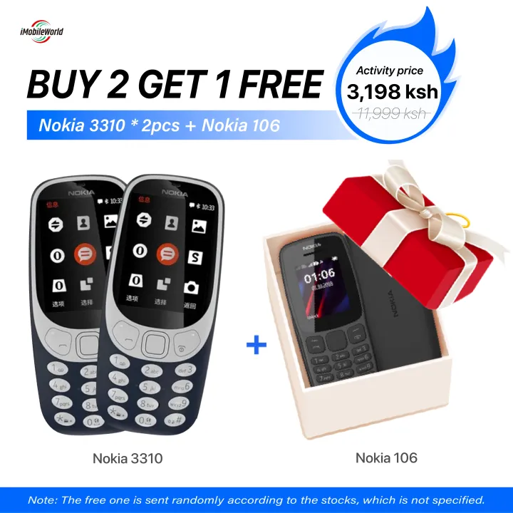 【Buy 2 Get 1 Free】New Nokia 3310 16MB 1200 mAh 2.4" HD Camera 2MP Dual SIM Cards Unlocked Cheap Durable Old Phone Classic Featur