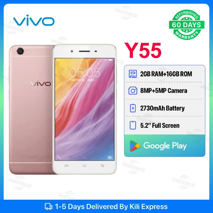 Refurbished Vivo Y55 2GB RAM 16GB ROM 5.2inch " 2730 mAh Dual SIM 8MP+5MP Android Smartphones/ Mobile Phones