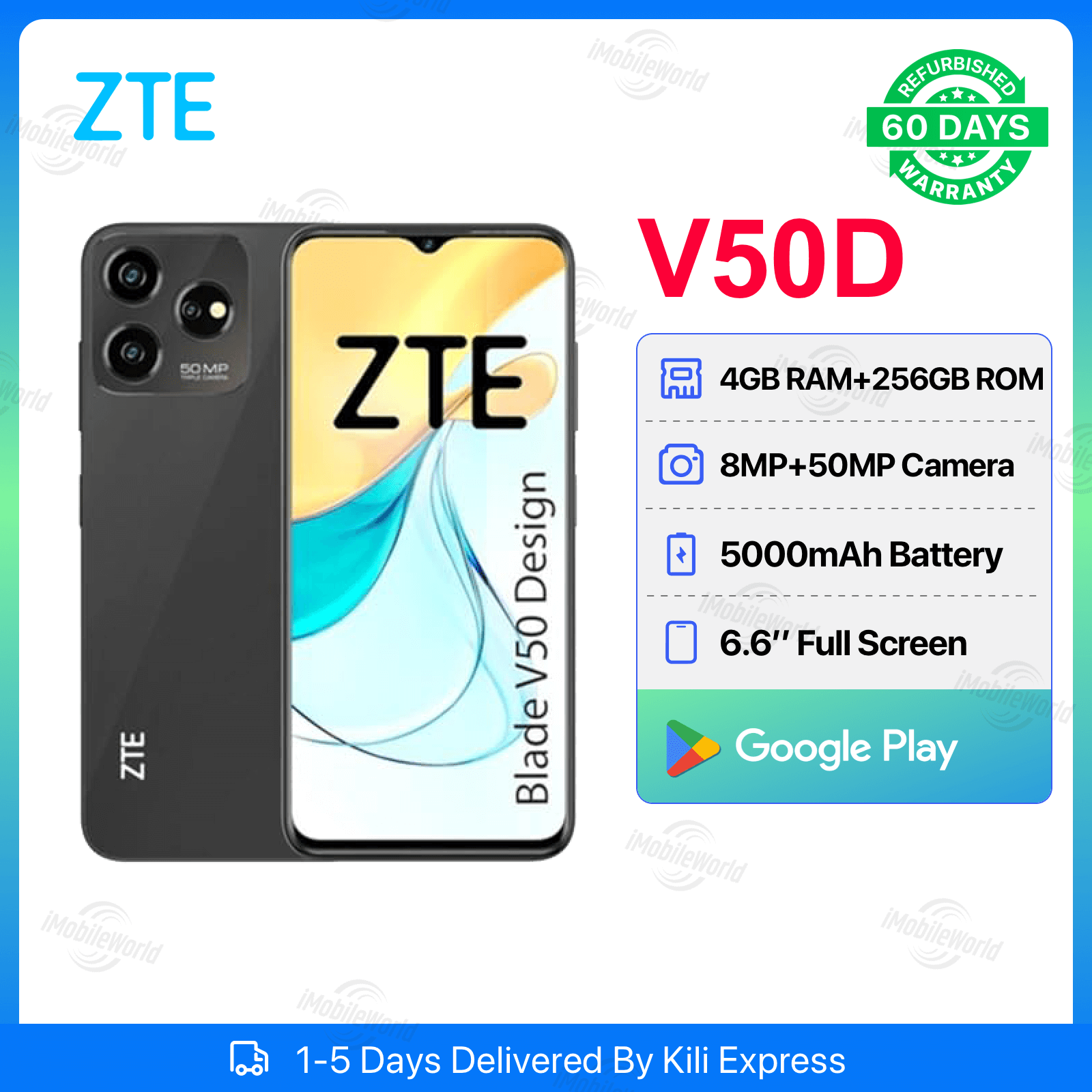 ZTE V50D 4GB RAM + 256GB ROM 6.6" Display 13MP Camera 5000mAh Battery (Dual SIM) Android Smartphones/Mobile Phones