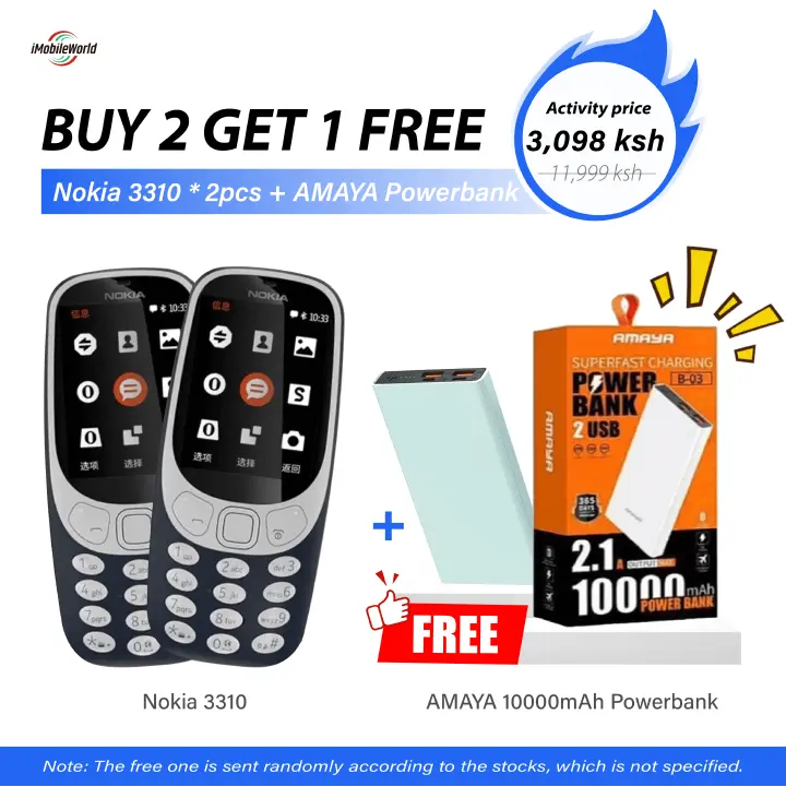 【Buy 2 Get 1 Free】New Nokia 3310 16MB 1200 mAh 2.4" HD Camera 2MP Dual SIM Cards Unlocked Cheap Durable Old Phone Classic Featur