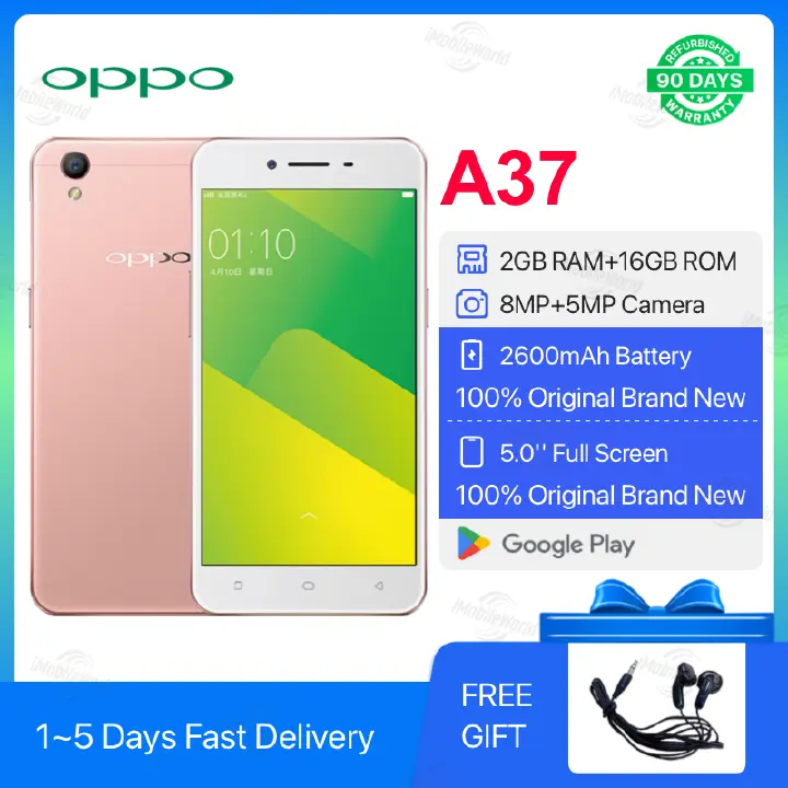 Refurbished OPPO A37 2GB RAM 16GB ROM 5" Screen 2630 mAh Dual SIM 5MP+8MP Android Smartphones/ Mobile Phones