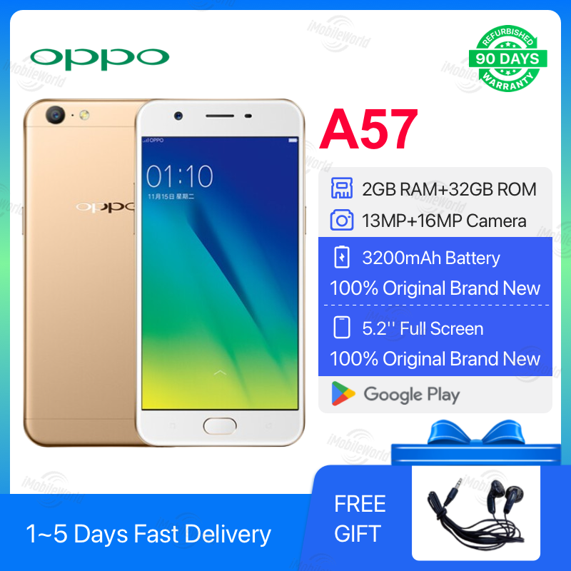 Refurbished OPPO A57 2GB RAM 32GB ROM 5.2inch " 2900 mAh Dual SIM 13MP+16MP Android Smartphones/ Mobile Phones