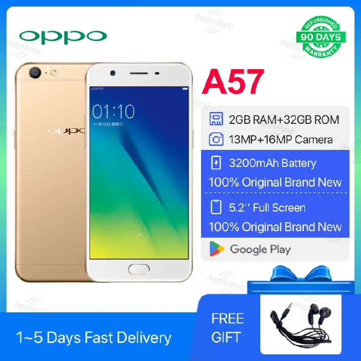 Refurbished OPPO A57 2GB RAM 32GB ROM 5.2inch " 2900 mAh Dual SIM 13MP+16MP Android Smartphones/ Mobile Phones