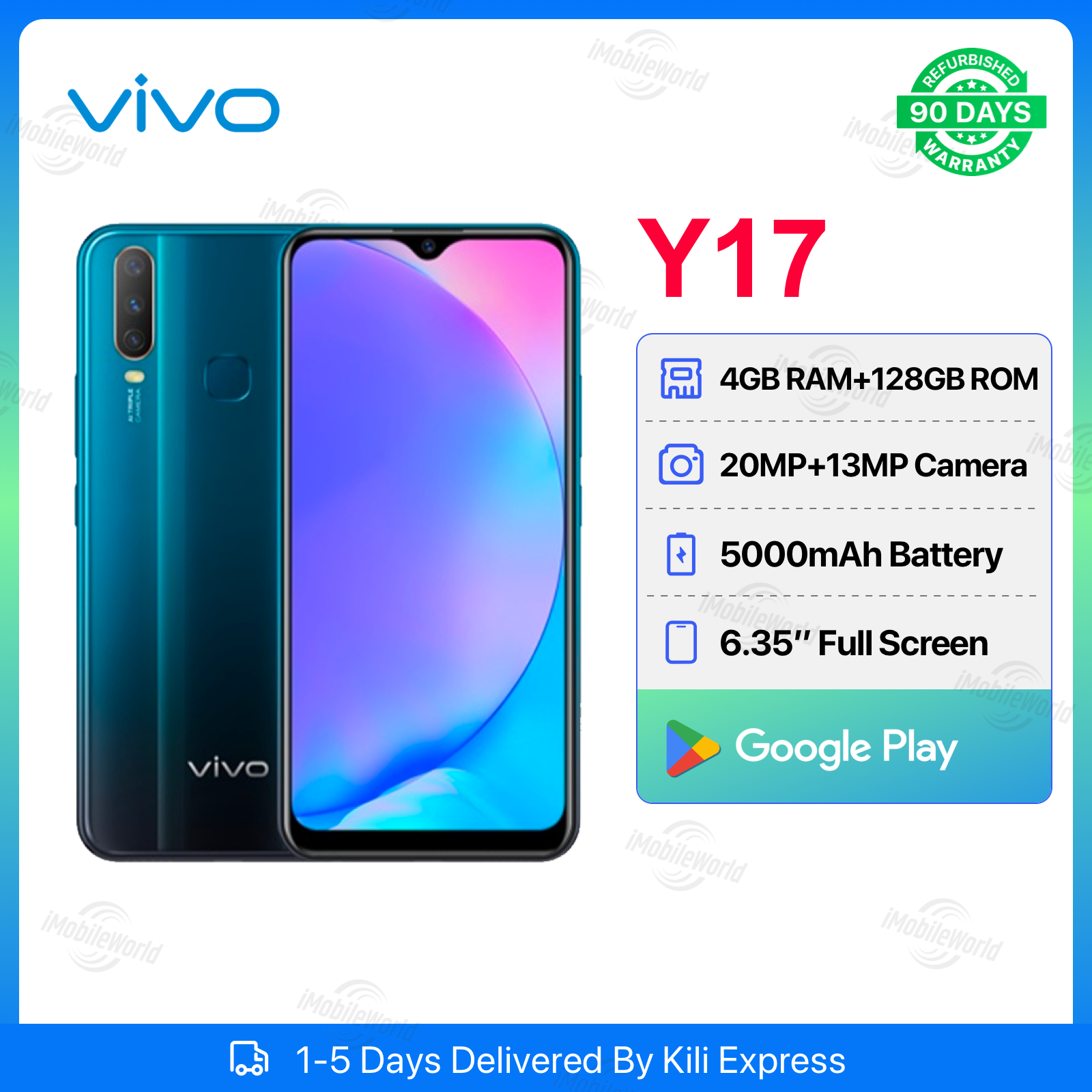 【Buy 2 Get 1 PowerBank Free】Refurbished VIVO Y17 4GB RAM + 128GB ROM 6.35" Screen 20MP+13MP Camera 5000mAh (Dual SIM) Android Smartphones/ Mobile Phones