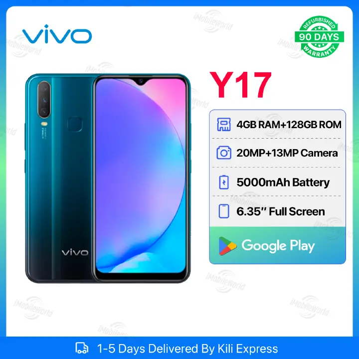 Refurbished VIVO Y17 4GB RAM + 128GB ROM 6.35" Screen 20MP+13MP Camera 5000mAh (Dual SIM) Android Smartphones/ Mobile Phones