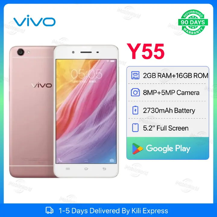 Refurbished Vivo Y55 2GB RAM 16GB ROM 5.2inch " 2730 mAh Dual SIM 8MP+5MP Android Smartphones/ Mobile Phones