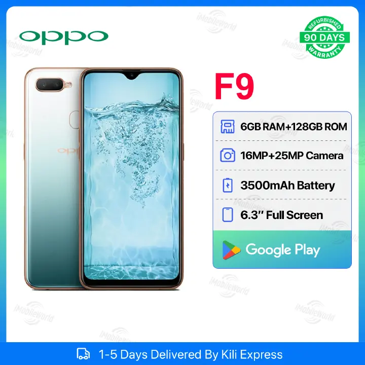 Refurbished OPPO F9 6GB RAM 128GB ROM 6.3inch " 3500 mAh Dual SIM 25MP+16MP Android Smartphones/ Mobile Phones