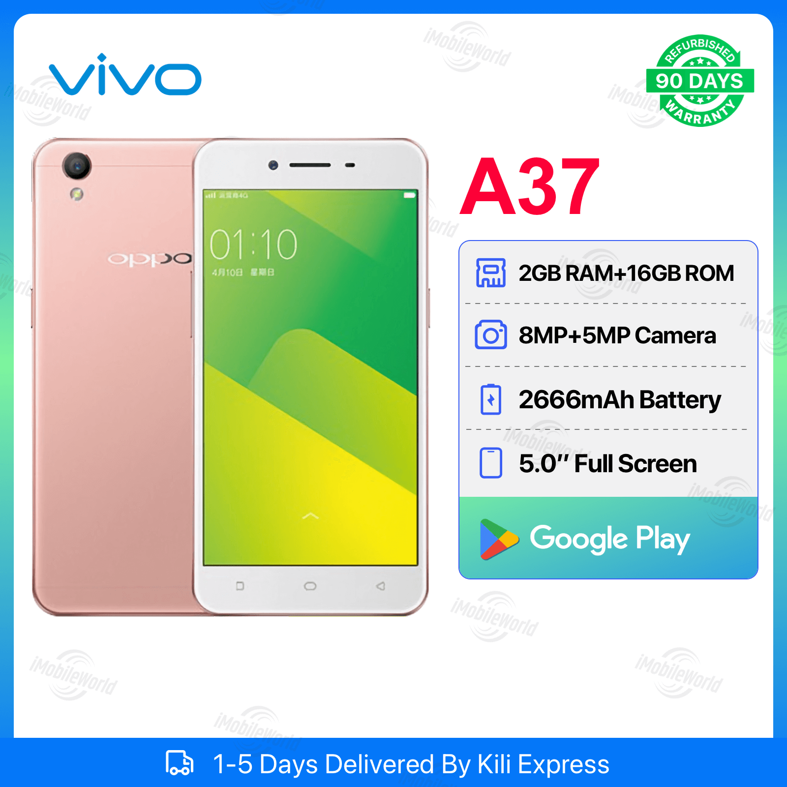 Refurbished OPPO A37 2GB RAM 16GB ROM 5" Screen 2630 mAh Dual SIM 5MP+8MP Android Smartphones/ Mobile Phones