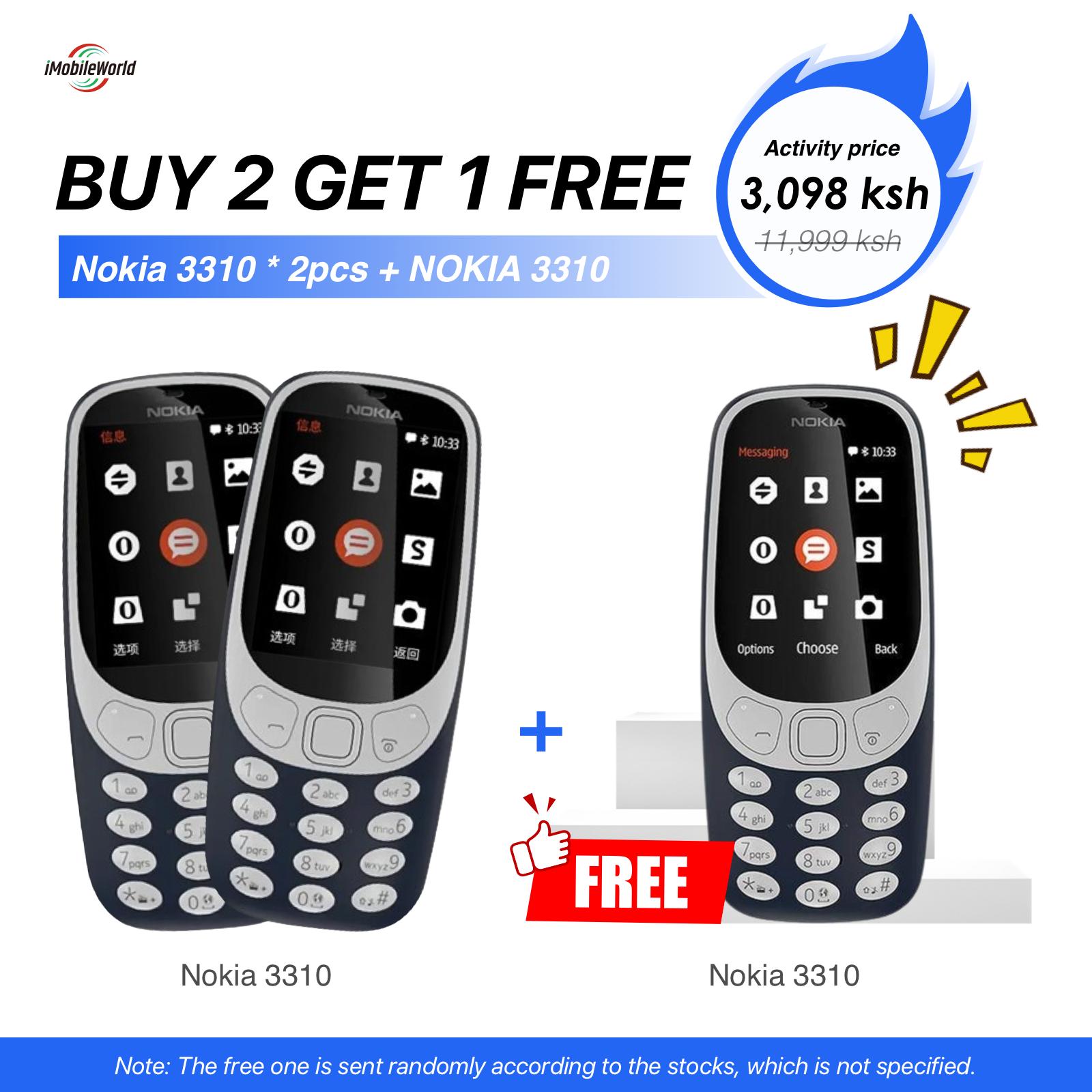 【Buy 2 Get 1 Free】New Nokia 3310 16MB 1200 mAh 2.4" HD Camera 2MP Dual SIM Cards Unlocked Cheap Durable Old Phone Classic Featur