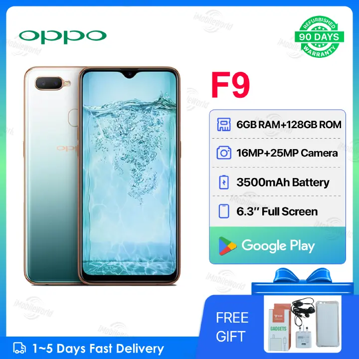 Refurbished OPPO F9 6GB RAM 128GB ROM 6.3inch " 3500 mAh Dual SIM 25MP+16MP Android Smartphones/ Mobile Phones