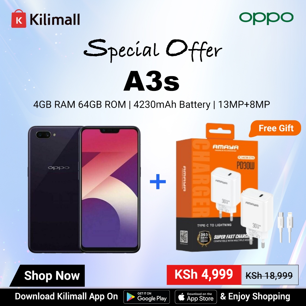 Refurbished OPPO A3s 4GB RAM 64GB ROM 6.2inch " 4230 mAh Dual SIM 13MP+8MP Face Unlock Android Smartphones/ Mobile Phones.