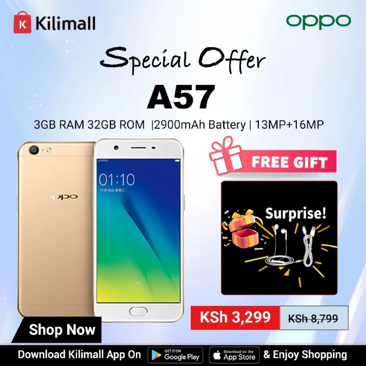 Refurbished OPPO A57 3GB RAM 32GB ROM 5.2inch " 2900 mAh Dual SIM 13MP+16MP Android Smartphones/ Mobile Phones