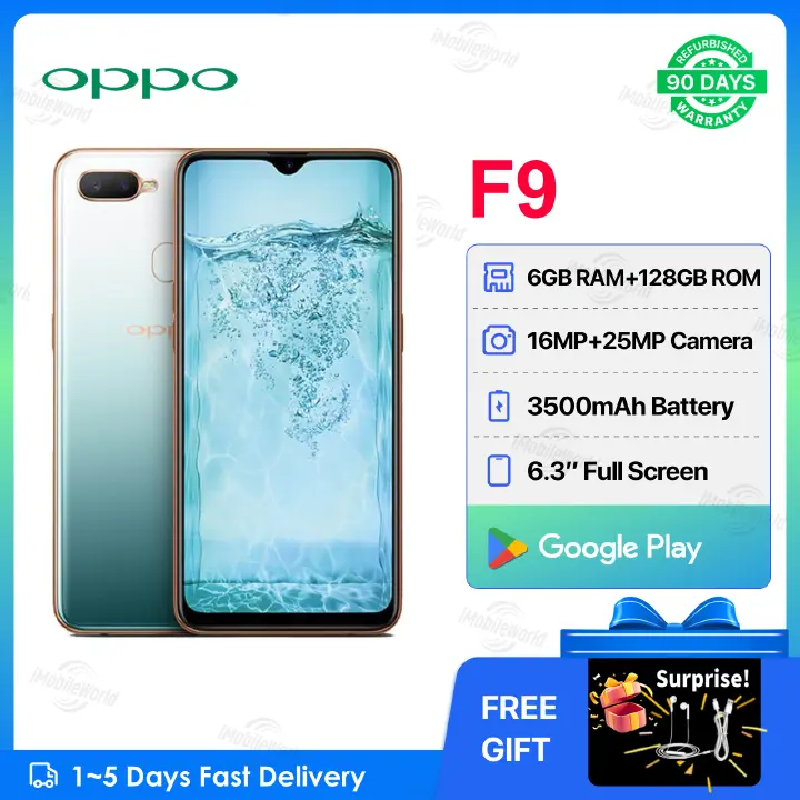 Refurbished OPPO F9 4GB RAM 128GB ROM 6.3inch " 3500 mAh Dual SIM 25MP+16MP Android Smartphones/ Mobile Phones
