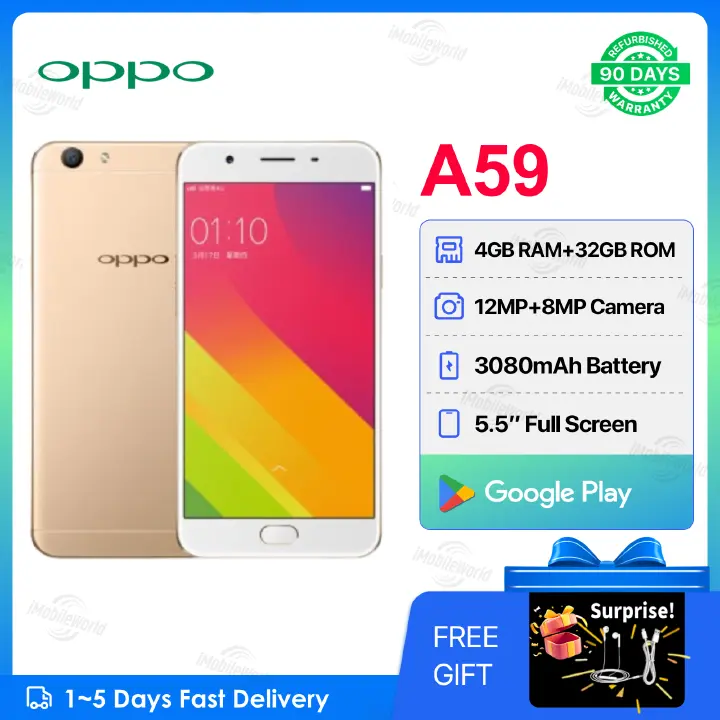 Refurbished OPPO A59 4GB RAM 32GB ROM 5.5inch " 3080 mAh Dual SIM 12MP+8MP Android Smartphones/ Mobile Phones