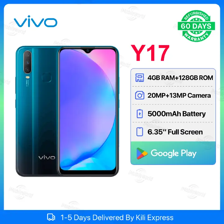 Refurbished VIVO Y17 4GB RAM + 128GB ROM 6.35" Screen 20MP+13MP Camera 5000mAh (Dual SIM) Android Smartphones/ Mobile Phones.