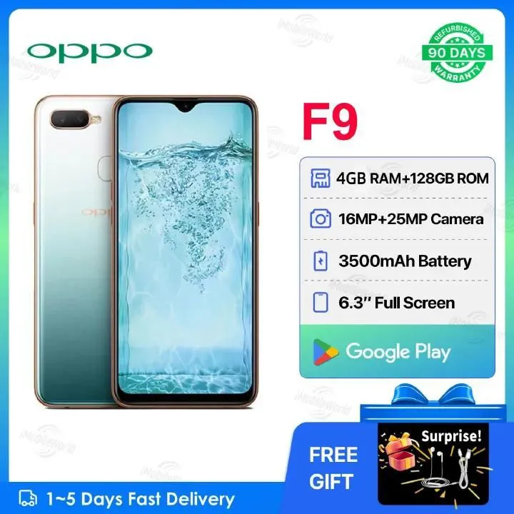 Refurbished OPPO F9 6GB RAM 128GB ROM 6.3inch " 3500 mAh Dual SIM 25MP+16MP Android Smartphones/ Mobile Phones