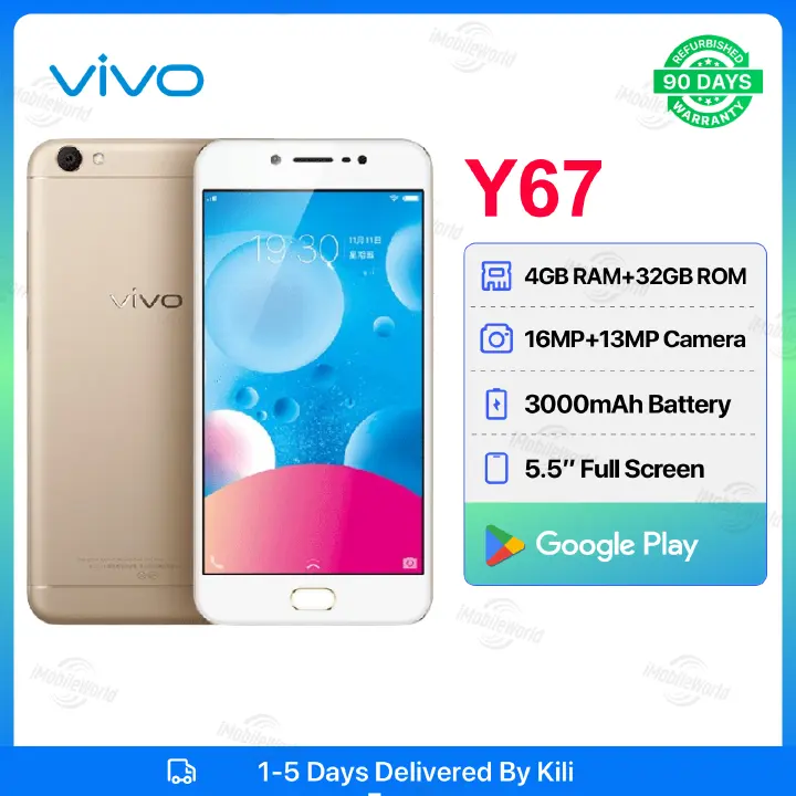 Refurbished Vivo Y67 4GB+32GB 5.5inch 3000mAh Dual SIM 13MP+16MP Android Smartphones/Mobile Phones