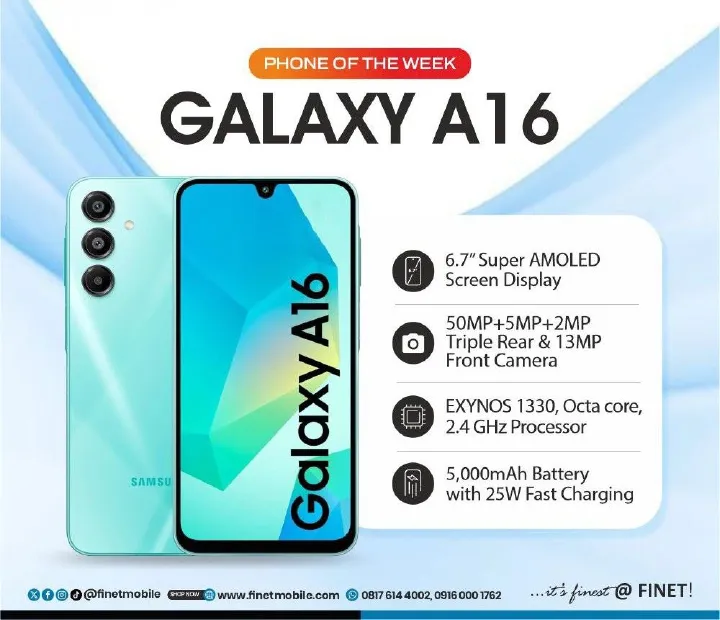 Samsung Galaxy A16 128GB+4GB 6.7" Super AMOLED Display 50MP Triple Camera Android 14 Mediatek Helio G99 5000mAh 25W Type-C Charge Smart Phones phone