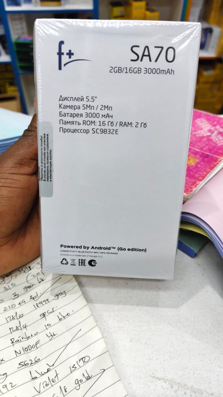 F+ SA70 5.5 INCH DISPLAY WITH 2GB RAM AND 16GB ROM DUAL SIM CARD PHONE, 5MP REAR CAMERA & 2MP FRONT CAMERA, 3000mAh BATTERY WITH BLUETOOTH CONNECTIVITY, FM RADIO ANDROID