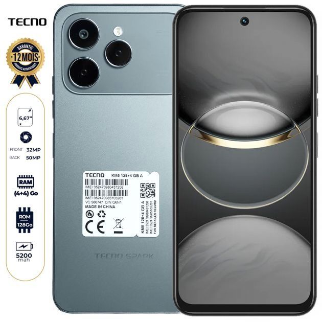 Tecno Spark 40 128GB + 8GB(4+4GB EXTENDED) 6.67'' Hole Screen Camera 50MP Main Camera 8MP Front Camera 45W Super Charging 5200mAh Battery Side Fingerprint smartphone + FREE GIFT GIFTS JUST FOR YOU