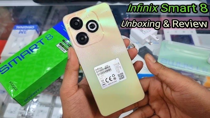 BRAND NEW Infinix Smart 8 128GB+4GB 90Hz 6.6'' HD+ Display 13MP Dual Rear Camera 8MP Selfie 5000mAh Battery Unisoc T606 Type-C Dual SIM Side Fingerprint Unlock Android 13 Smart Phone Timber Black, Shi