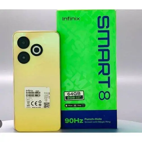 BRAND NEW Infinix Smart 8 128GB+4GB 90Hz 6.6'' HD+ Display 13MP Dual Rear Camera 8MP Selfie 5000mAh Battery Unisoc T606 Type-C Dual SIM Side Fingerprint Unlock Android 13 Smart Phone Timber Black, Shi