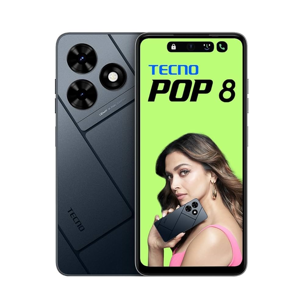 [Super Brand]TECNO POP 8 128GB + 4GB 6.6" 90Hz Hole Screen Dynamic Port Stereo Dual Speakers 13MP 5000mAh Type-C Android 13 Dual SIM Smart Phones Side Fingerprint Unlock
